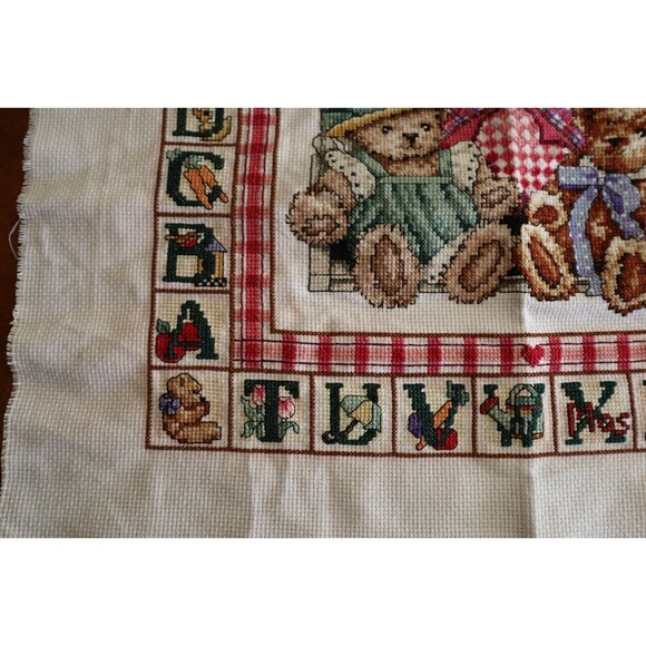 Finished Cross Stitch Bobbie G Designs Teddy Love Alphabet Blocks Completed - Picture 8 of 11